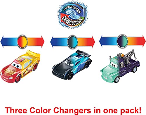 Disney Cars coches que cambian de color pack de 3 escala 1:55, coches de juguete (Mattel GPB03)