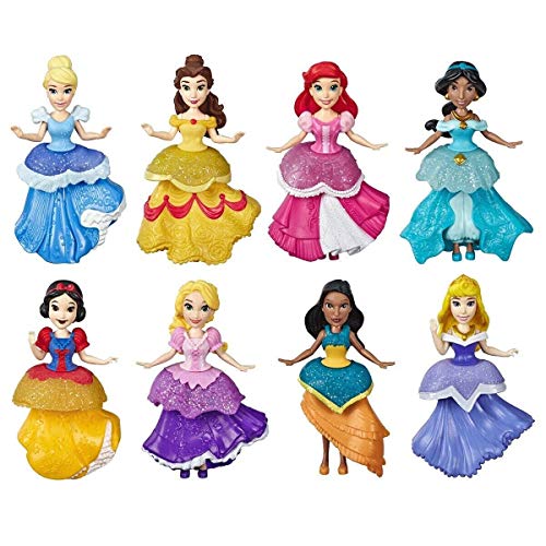 Disney COS1312433 Princesa Small 8 Muñecas Colección Espumoso Estilos Conjunto con Vestidos Clip