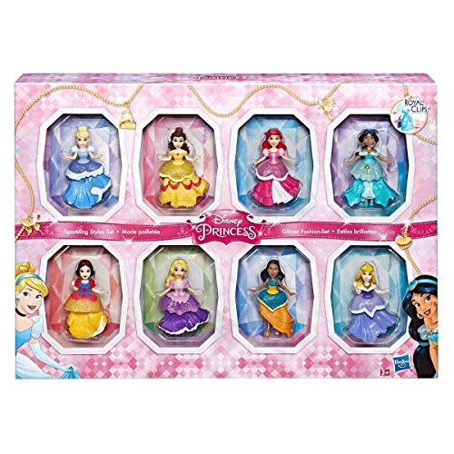 Disney COS1312433 Princesa Small 8 Muñecas Colección Espumoso Estilos Conjunto con Vestidos Clip