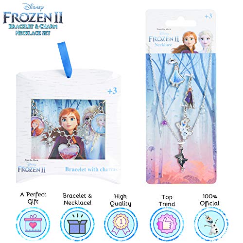 Disney Frozen 2 Set de Joyas para Niñas con Princesas Anna Elsa, Incluye 2 Juegos Collar y Pulsera con Colgantes, Juguetes Niña Regalos Frozen para Niñas Adolescente 3 + Años