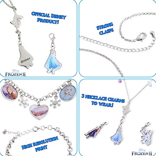 Disney Frozen 2 Set de Joyas para Niñas con Princesas Anna Elsa, Incluye 2 Juegos Collar y Pulsera con Colgantes, Juguetes Niña Regalos Frozen para Niñas Adolescente 3 + Años