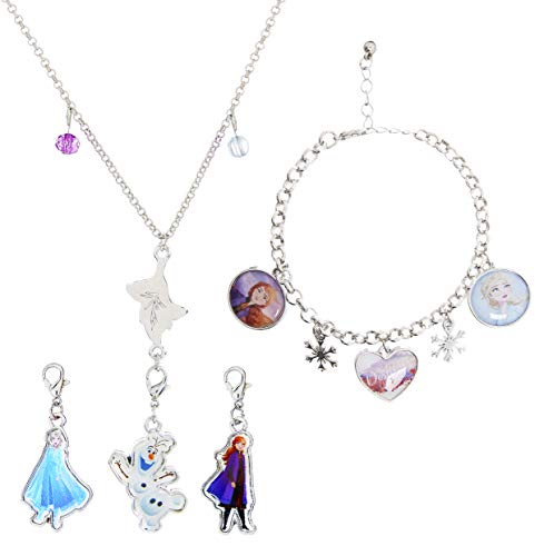 Disney Frozen 2 Set de Joyas para Niñas con Princesas Anna Elsa, Incluye 2 Juegos Collar y Pulsera con Colgantes, Juguetes Niña Regalos Frozen para Niñas Adolescente 3 + Años