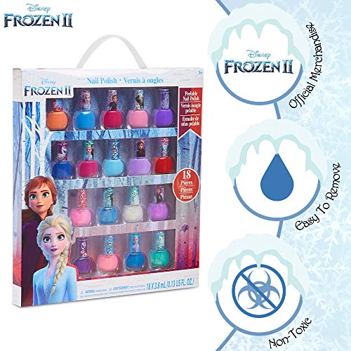 Disney Frozen Set Esmalte Uñas para Niñas, Kit de Uñas de Las Princesas Anna y Elsa, 18 Pintauñas Niñas Lavable con Agua, Regalos para Niñas 3+