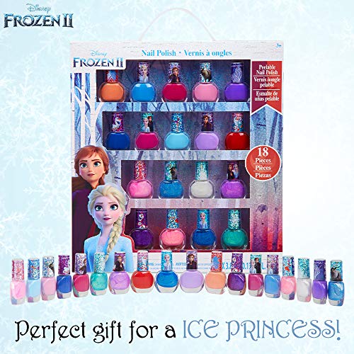 Disney Frozen Set Esmalte Uñas para Niñas, Kit de Uñas de Las Princesas Anna y Elsa, 18 Pintauñas Niñas Lavable con Agua, Regalos para Niñas 3+