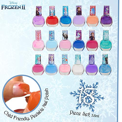 Disney Frozen Set Esmalte Uñas para Niñas, Kit de Uñas de Las Princesas Anna y Elsa, 18 Pintauñas Niñas Lavable con Agua, Regalos para Niñas 3+