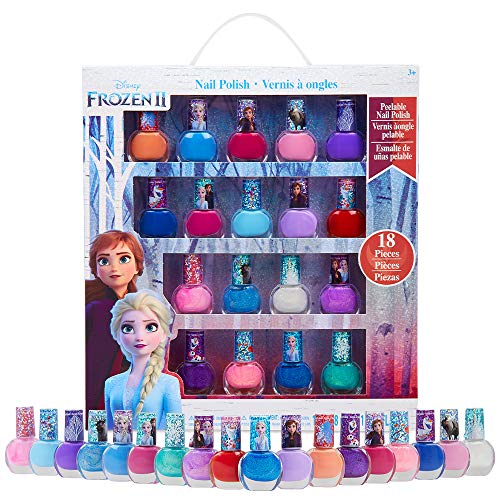 Disney Frozen Set Esmalte Uñas para Niñas, Kit de Uñas de Las Princesas Anna y Elsa, 18 Pintauñas Niñas Lavable con Agua, Regalos para Niñas 3+