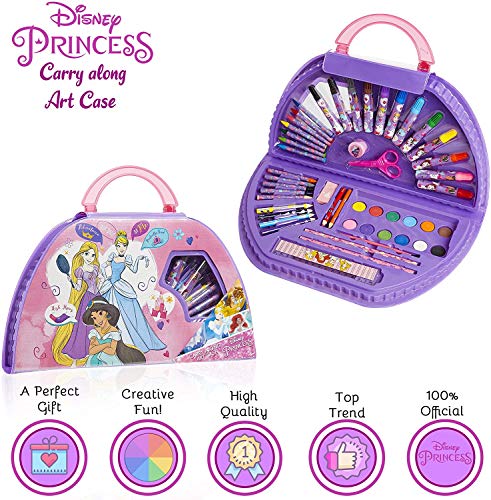 Disney Maletin Pinturas Para Niños, Kit Arte Princesas Disney con Lapices de Colores Ceras de Colores Rotuladores y Acuarelas Niños, Regalos Para Niñas