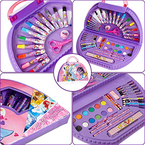 Disney Maletin Pinturas Para Niños, Kit Arte Princesas Disney con Lapices de Colores Ceras de Colores Rotuladores y Acuarelas Niños, Regalos Para Niñas