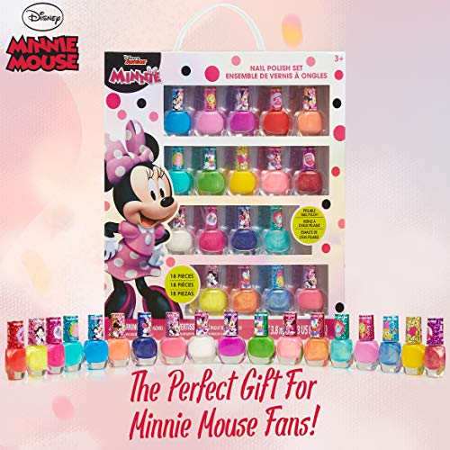 Disney Minnie Mouse Set Esmalte Uñas para Niñas, Kit de Uñas Infantil, 18 Pintauñas Niñas Lavable con Agua, Niñas 3+