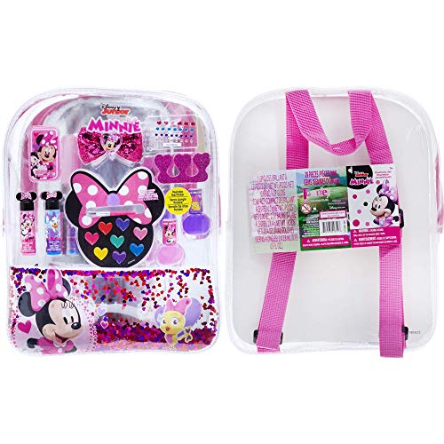 Disney Minnie Mouse - Townley Girl Mochila juego de cosméticos, incluye: brillo de labios, lazos para el cabello, esmalte de uñas lima de uñas, bálsamo labial, espaciador de dedos, pegatinas para uñas