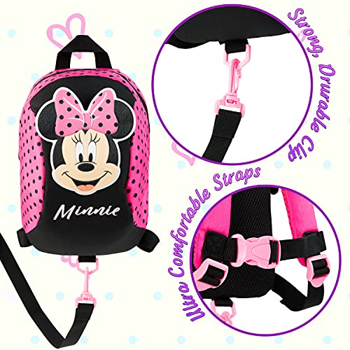 Disney Mochila Bebe Guarderia, Mochila Infantil de Mickey y Minnie Mouse, Mochila Guardería con Arnes Para Bebes (Rosa)