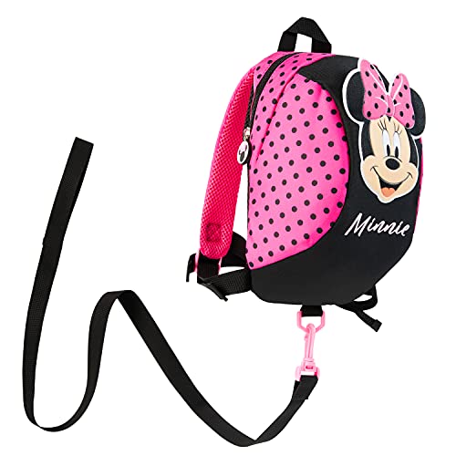 Disney Mochila Bebe Guarderia, Mochila Infantil de Mickey y Minnie Mouse, Mochila Guardería con Arnes Para Bebes (Rosa)