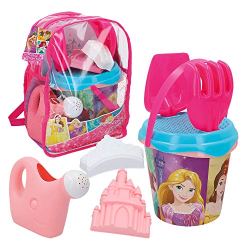 Disney - Mochila Princesas Disney Set Cubo de playa Completo Pala, Rastrillo, Cedazo, Regadera, Moldes Juguetes bebés 1 año Juguetes niños niñas 10 meses Juguetes Arenero infantil