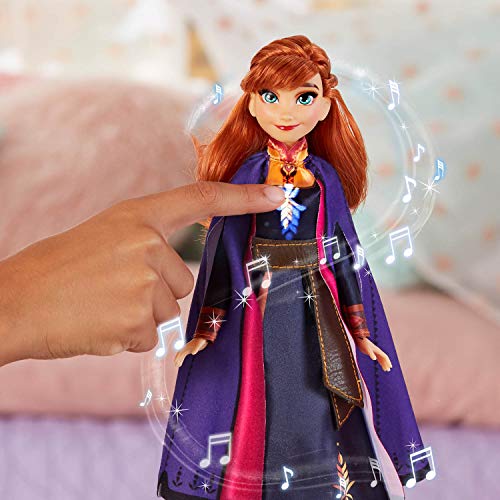 Disney Muñeca de Moda Frozen Singing Anna con música con Vestido Morado Inspirado en Disney Frozen 2, Juguete para niños de 3 años en adelante