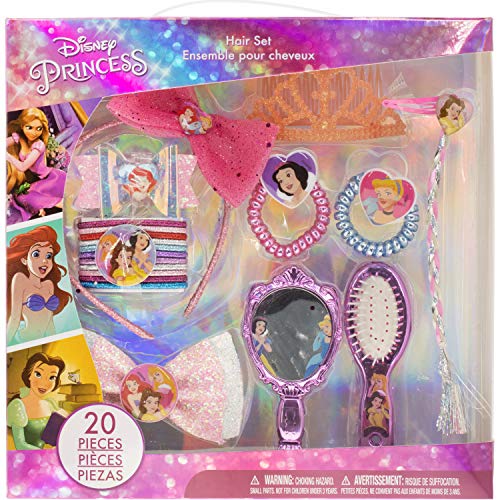 Disney Princess - Townley Girl Juego de accesorios para el cabello para niñas, mayores de 3 años con 20 piezas que incluyen cepillo para el cabello, espejo, lazos de tiara y más