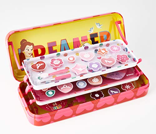 Disney Princess Triple Layer Beauty Tin - Set de Maquillaje para Niñas - Maquillaje Princesas - Neceser Maquillaje, Selección de Productos Seguros en un Lata de Maquillaje con 3 Pisos