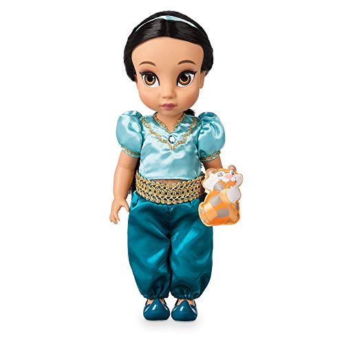 Disney Store: muñeca de la Princesa Jasmine (colección Animators), Aladdín, 39 cm, Pelo enraizado, Traje y Zapatos realistas, Rajá en Raso Acolchado, muñeca niña Coleccionable para Mayores de 3 años