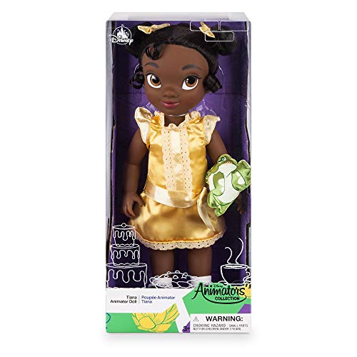 Disney Store: muñeca en versión niña Coleccionable de Tiana (colección Animators), Tiana y el Sapo, 39 cm, Pelo enraizado y Traje realistas, minipeluche de Naveen en Raso Acolchado, Mayores de 3 años