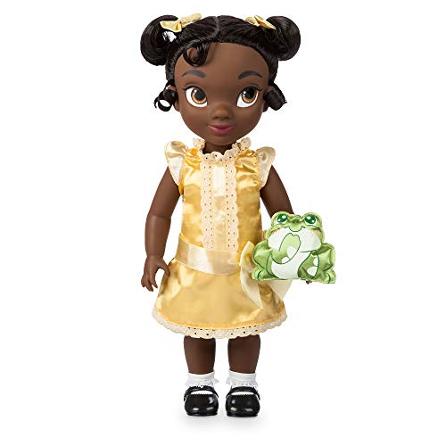 Disney Store: muñeca en versión niña Coleccionable de Tiana (colección Animators), Tiana y el Sapo, 39 cm, Pelo enraizado y Traje realistas, minipeluche de Naveen en Raso Acolchado, Mayores de 3 años