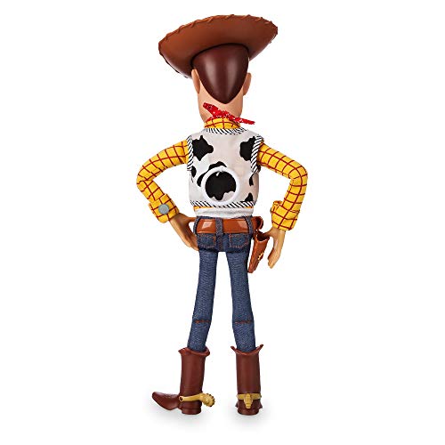 Disney Store: Woody, Figura de acción interactiva de Toy Story 4 con Voz, 35 cm, más de 10 Frases en inglés, interactúa con Otras Figuras y Juguetes, Luces láser, para Mayores de 3 años