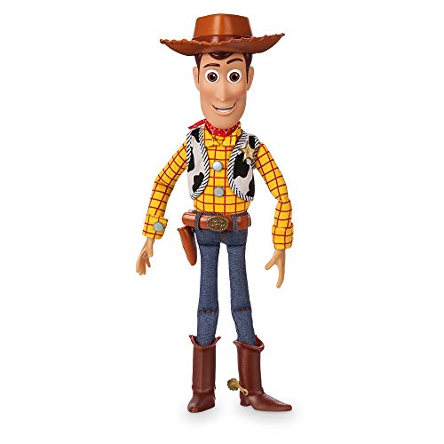 Disney Store: Woody, Figura de acción interactiva de Toy Story 4 con Voz, 35 cm, más de 10 Frases en inglés, interactúa con Otras Figuras y Juguetes, Luces láser, para Mayores de 3 años