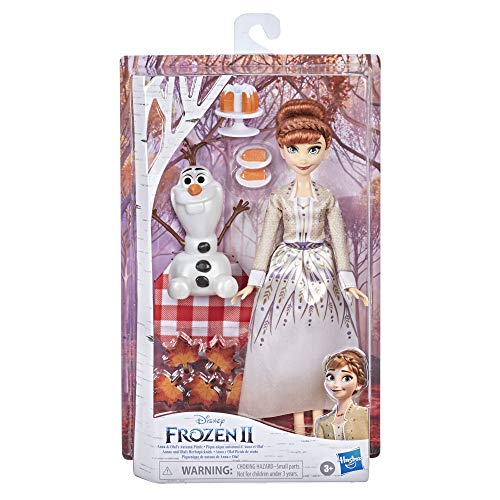 Disney's Frozen 2 - Anna y Olaf Picnic de otoño - Figura de Olaf, muñeca de Anna con Vestido y Accesorios para muñeca - Juguete para niños y niñas de 3 años en adelante