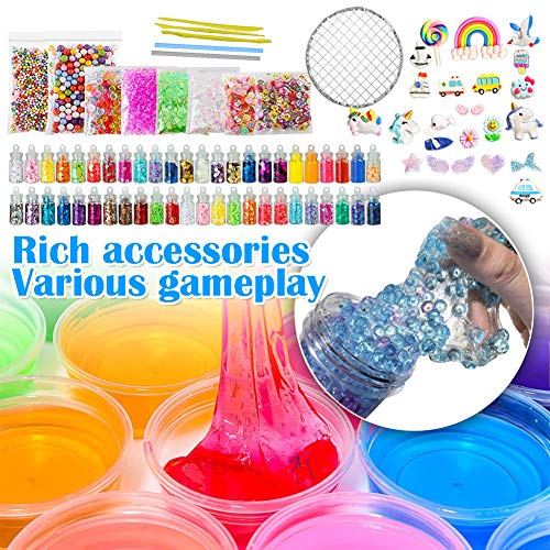 DIY Slime Kit Haz tu Propia Baba con 12 Colores de Baba de Cristal, Purpurina, Colgantes, rodajas de Fruta, Manualidades para niños de 6 a 12 años Regalo para niñas