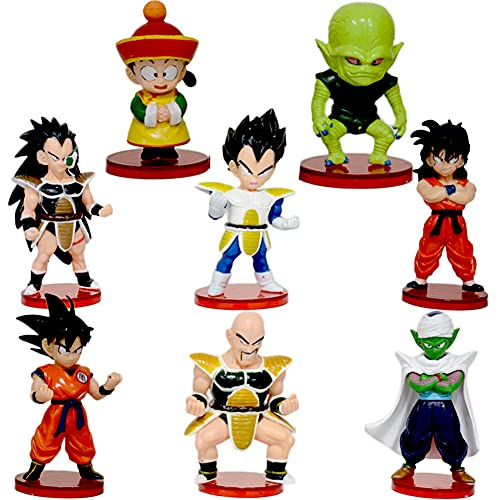 Dragon Ball Mini Figuras,8 Pcs Dragon Ball Cake Topper Pastel Decoración Suministros,Fiesta de Cumpleaños Goku Figures Muñeca Hecha a Mano Decoración para Niños Animales Modelo Set