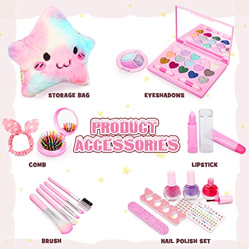 Dreamon Kit de Maquillaje Niñas Lavables, Seguro y No Tóxico Cosméticos con Bolsa de Felpa Regalo para Niñas Chicos 3 años