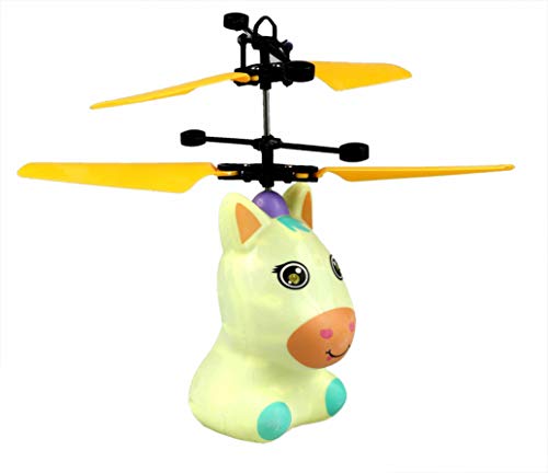 Dreamtoys Unicornio volador Pegasus con luz LED extrabrillante, amarillo, fácil de controlar con la mano, juguete para niñas pequeñas y grandes, gran regalo de cumpleaños