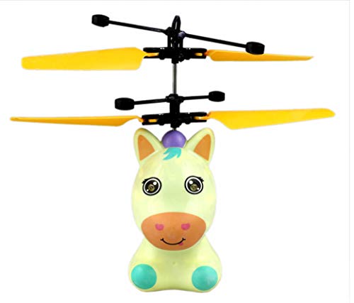 Dreamtoys Unicornio volador Pegasus con luz LED extrabrillante, amarillo, fácil de controlar con la mano, juguete para niñas pequeñas y grandes, gran regalo de cumpleaños