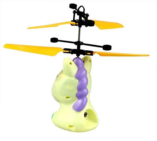 Dreamtoys Unicornio volador Pegasus con luz LED extrabrillante, amarillo, fácil de controlar con la mano, juguete para niñas pequeñas y grandes, gran regalo de cumpleaños