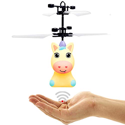 Dreamtoys Unicornio volador Pegasus con luz LED extrabrillante, amarillo, fácil de controlar con la mano, juguete para niñas pequeñas y grandes, gran regalo de cumpleaños