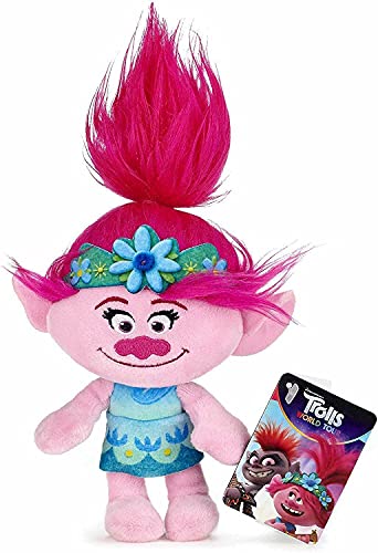 DreamWorks Trolls World Tour - Peluche de peluche suave de 20 cm (2 unidades), diseño de amapola y diminuto diamante