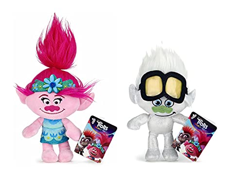 DreamWorks Trolls World Tour - Peluche de peluche suave de 20 cm (2 unidades), diseño de amapola y diminuto diamante