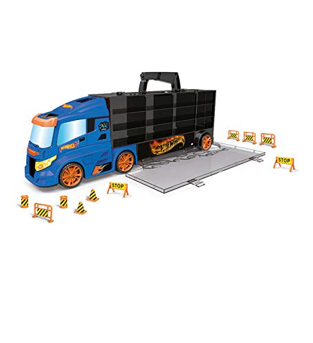 DSO ODS 42034 Hot Wheels Transporter 50, Maletín Bisarca con 4 Coches Originales, Azul