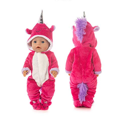 DUORUI Ropa de Muñeca Traje de Invierno Monos Pijamas para Muñeca New Born Baby Doll Patrón de Unicornio Lindo de 18 Pulgadas