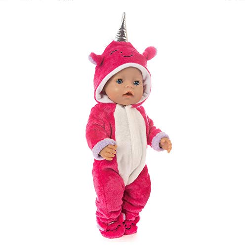 DUORUI Ropa de Muñeca Traje de Invierno Monos Pijamas para Muñeca New Born Baby Doll Patrón de Unicornio Lindo de 18 Pulgadas