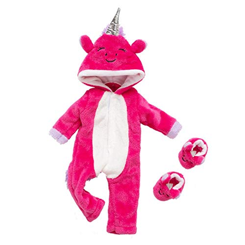 DUORUI Ropa de Muñeca Traje de Invierno Monos Pijamas para Muñeca New Born Baby Doll Patrón de Unicornio Lindo de 18 Pulgadas