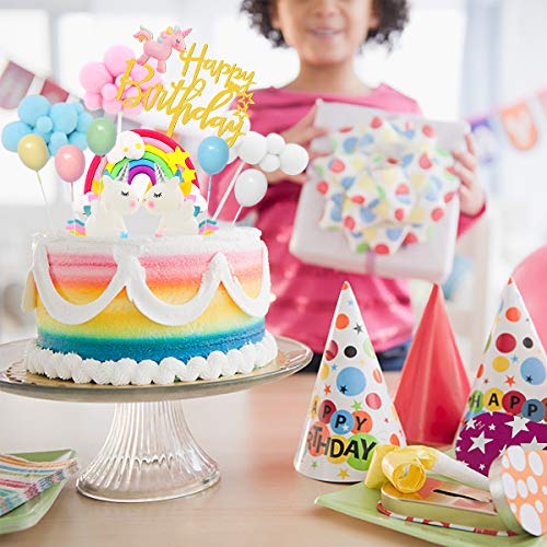 DUOUPA Decoración para tarta de cumpleaños con unicornio, arco iris, guirnalda de cumpleaños, globo, nube, decoración para tartas, para niños, niñas y niños