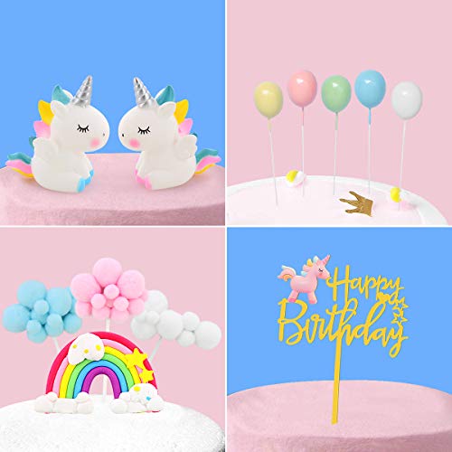 DUOUPA Decoración para tarta de cumpleaños con unicornio, arco iris, guirnalda de cumpleaños, globo, nube, decoración para tartas, para niños, niñas y niños