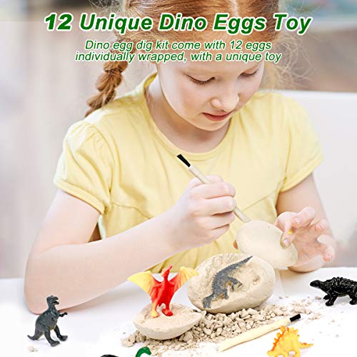 E-More Huevos de Dinosaurio de Kit de Excavación Paquete de 12, Descubre 12 Dinosaurios Diferentes, Fiesta de Pascua de Juguete Stem Juguetes Educativos para Niños de 6+ Años Regalo de Niños Niñas