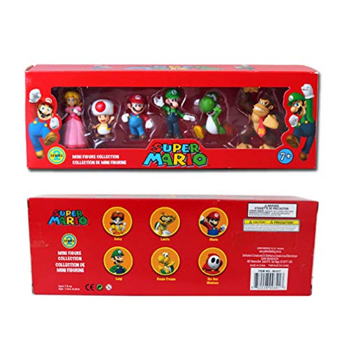 EASTVAPS 6 Unids / Set Super Mario Bros PVC Figura de Acción Muñeca de Juguete Mario Luigi Yoshi Burro de Hongos