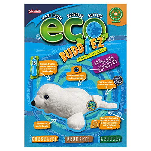 EcoBuddiez - Foca Arpa de Deluxebase. Peluche Mediano de 40 cm elaborado con Botellas de plástico recicladas. Lindo Peluche ecológico con Forma de animalito para niños pequeños.