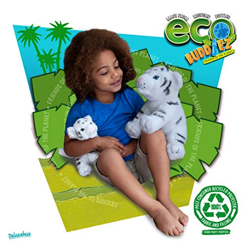 EcoBuddiez - Tigre Blanco de Deluxebase. Peluche Grande de 30 cm elaborado con Botellas de plástico recicladas. Lindo Peluche ecológico con Forma de animalito para niños pequeños.