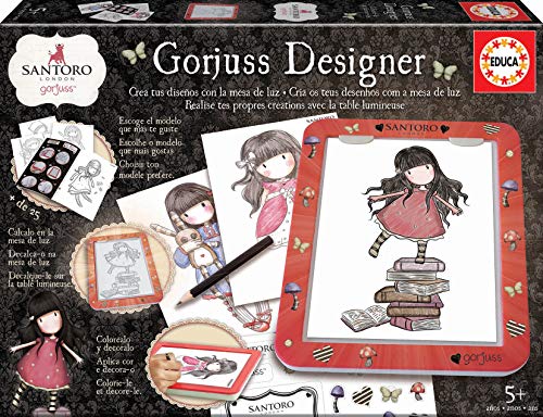 Educa (18238) Mesa De Diseño de luz Gorjuss Designer, colorea y decora, incluye adhesivos y libro con modelos, a partir de 5 años , color/modelo surtido