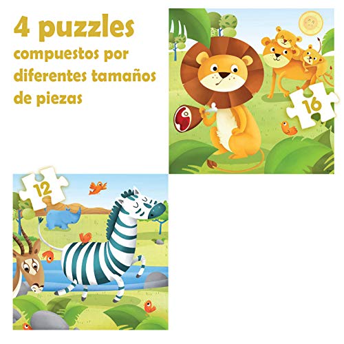 Educa - Animales Salvajes Conjunto de Puzzles Progresivos, Multicolor (17147)