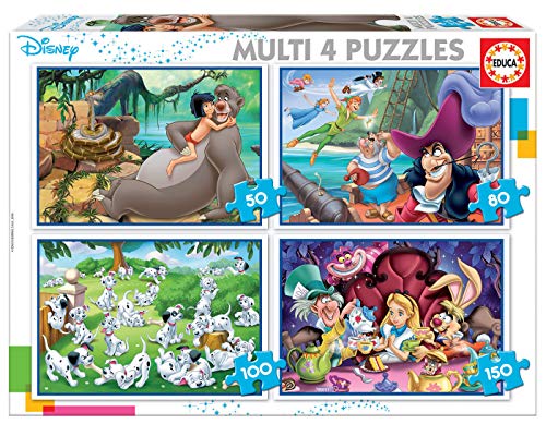 Educa - Disney Aladdin, el Libro de la Selva, Alicia, Peter Pan Conjunto de Puzzles Progresivos, Multicolor (18105)