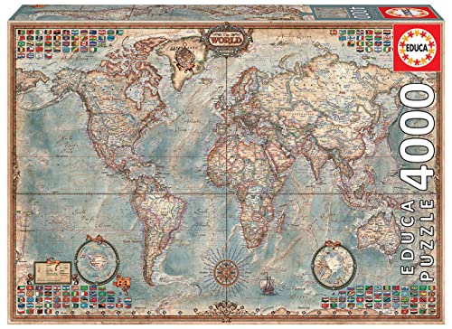 Educa - El Mundo, Mapa Político Puzle, 4 000 Piezas, Multicolor (14827)