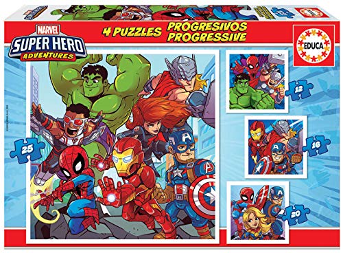 Educa - Marvel Super Heroe Adventures Conjunto de Puzzles Progresivos, Multicolor (18647)